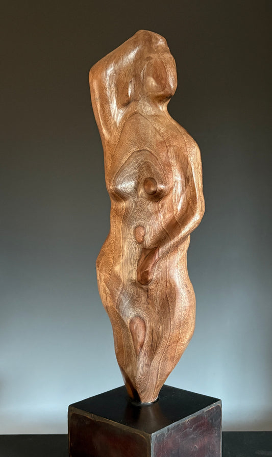 "SECRETS OF EVE" HAND CARVED BLACK WALNUT SCULPTURE