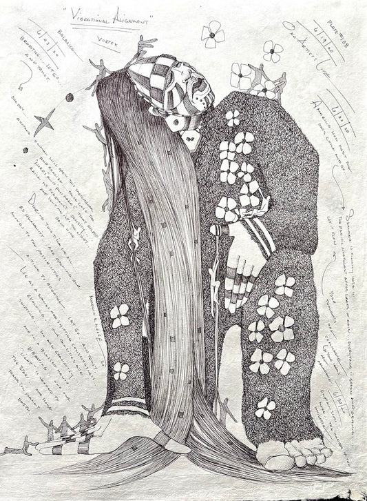 "VIBRATIONAL ALIGNMENT" INK PEN ON HANDMADE PAPER/FRAMED