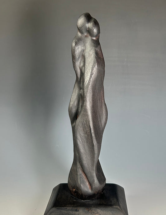 "SOULMATES' EMBRACE" BLACK CHERRY WOOD SCULPTURE