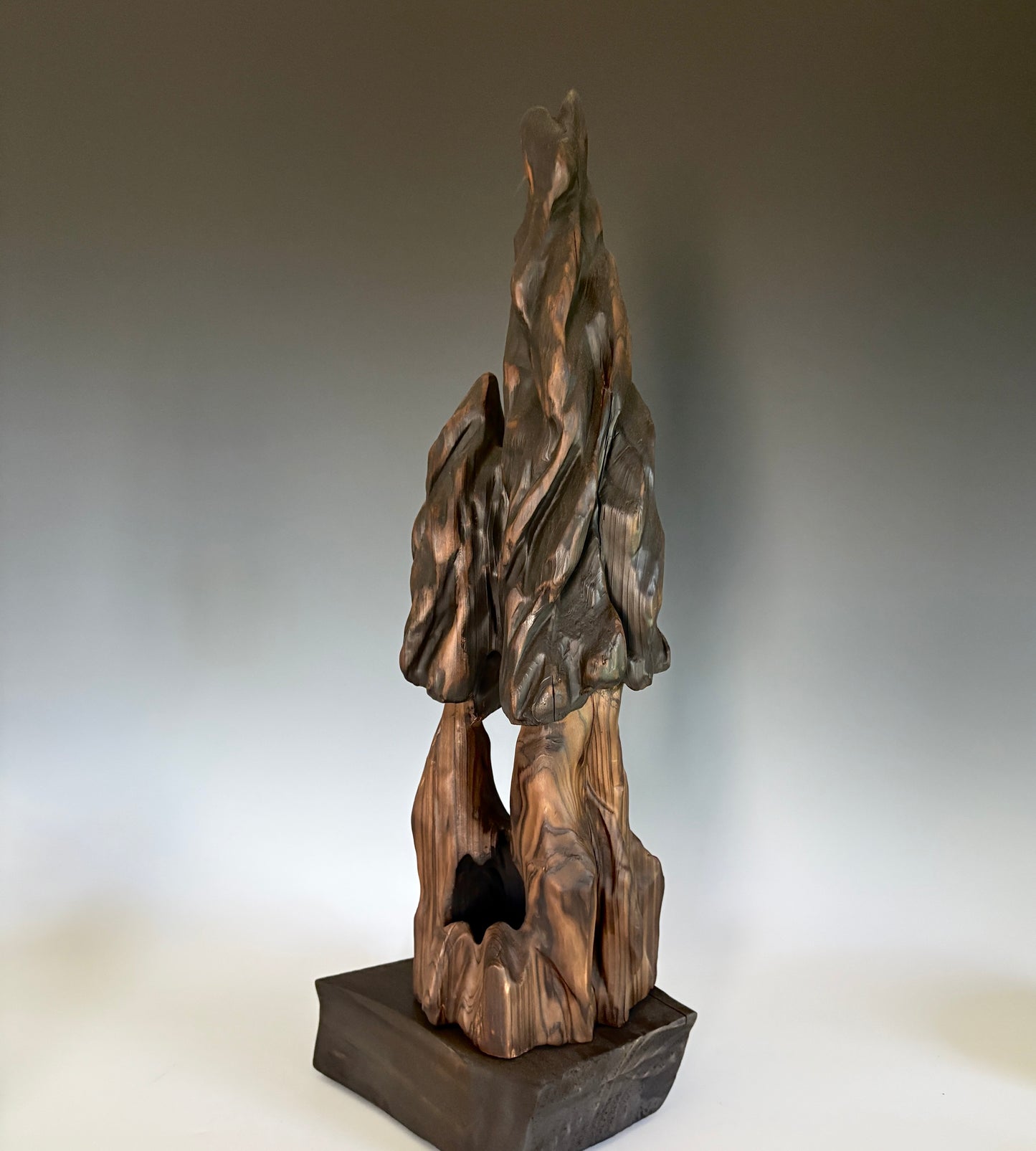 "SOULMATES IN THE MIST" HAND CARVED CYPRESS SCULPTURE