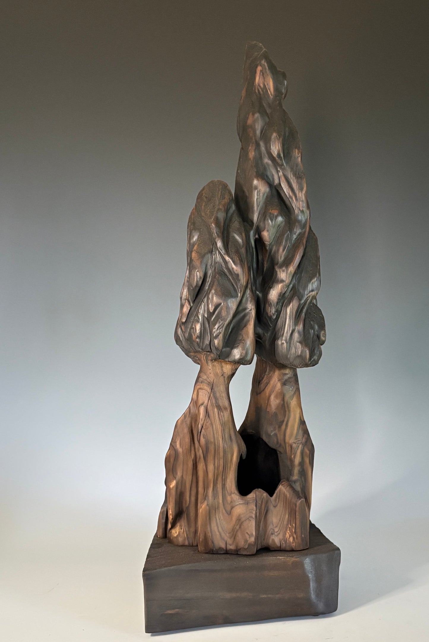 "SOULMATES IN THE MIST" HAND CARVED CYPRESS SCULPTURE