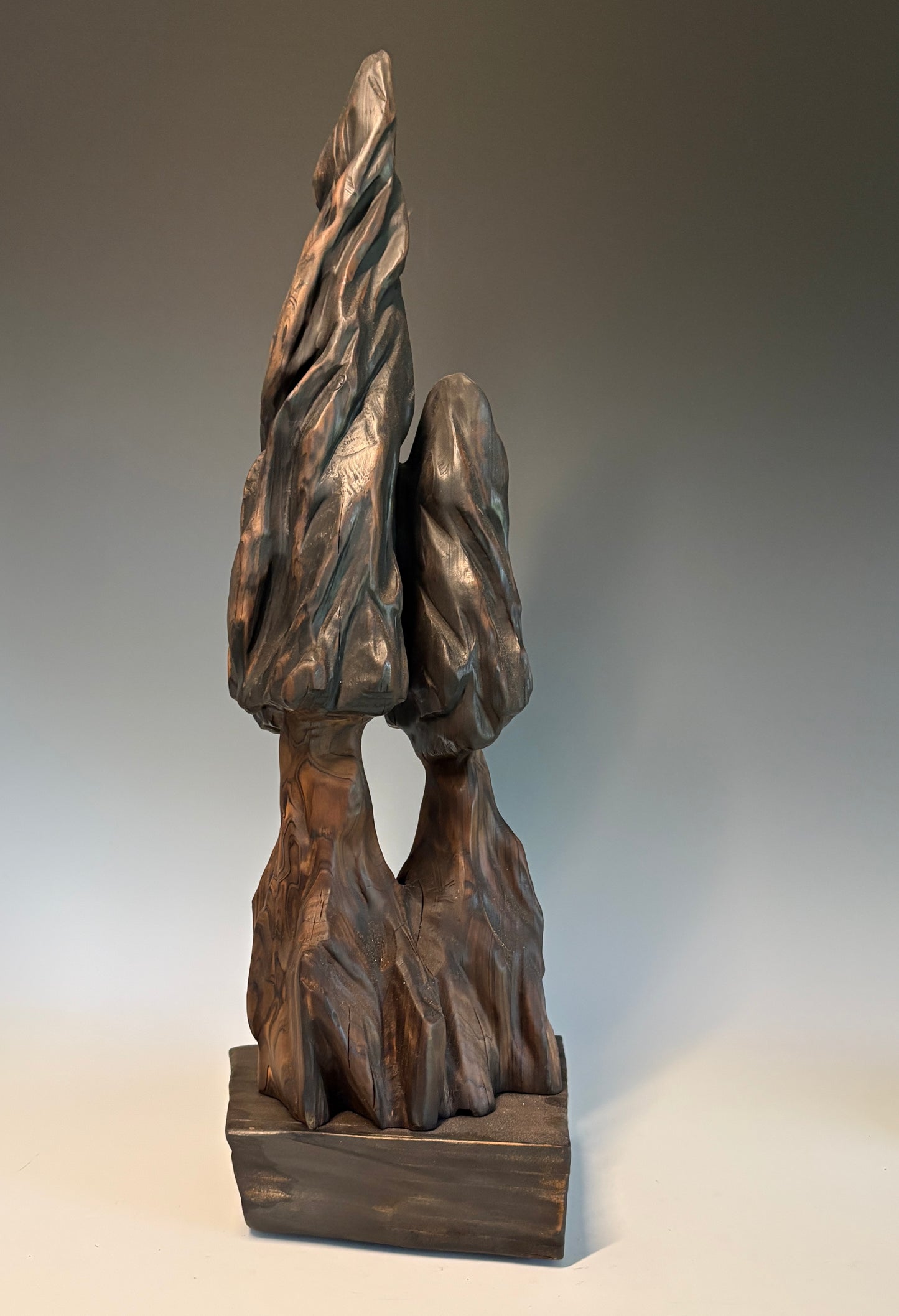 "SOULMATES IN THE MIST" HAND CARVED CYPRESS SCULPTURE