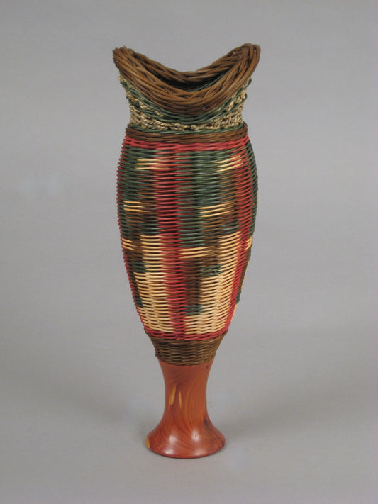 "SPRING CEDAR" Mixed Media Basket with Hand Turned Cedar Wood Base