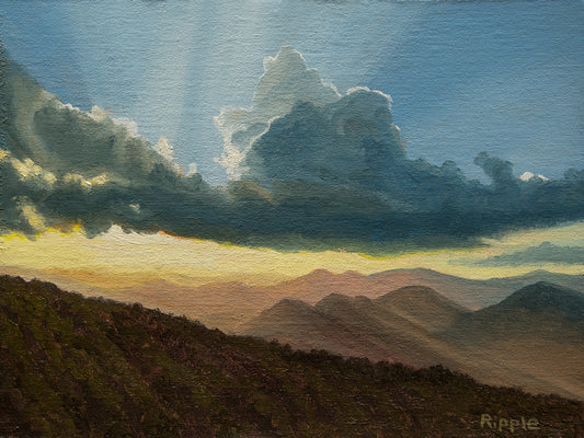 "STUDY OF SUNBEAMS AND CLOUDS OVER THE BLUE RIDGE" Original Framed Oil Painting
