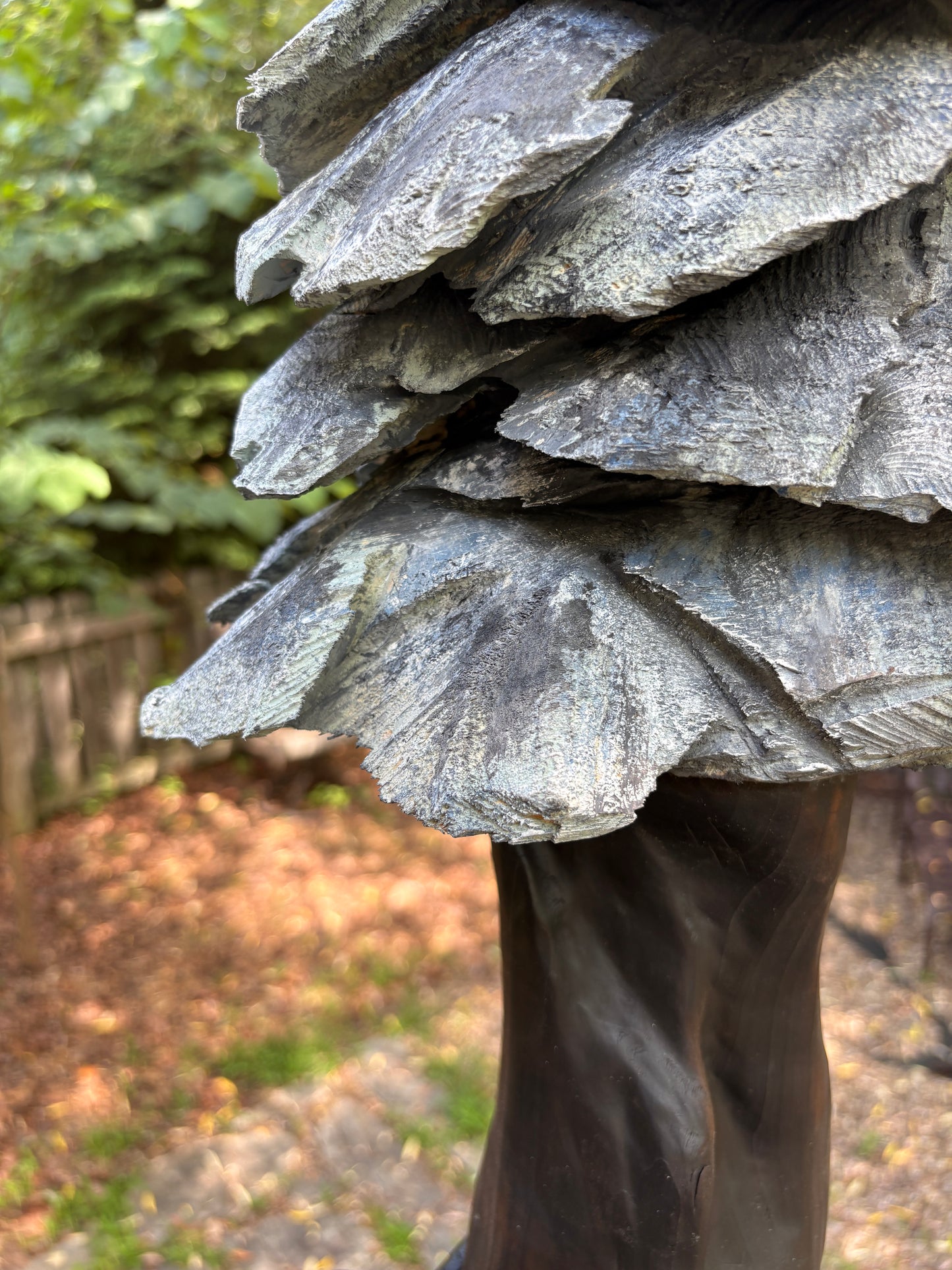 "SUMMER JEWEL" HAND CARVED LEYLAND CYPRESS AND WHITE PINE WITH CHALK PAINT SCULPTURE