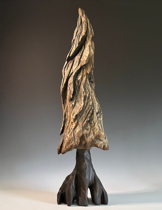 "SUNLIT MEMORY" WHITE PINE AND GRAPHITE WOOD SCULPTURE