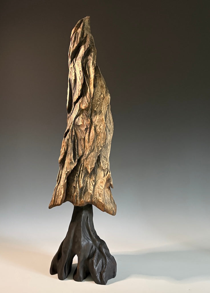 "SUNLIT MEMORY" WHITE PINE AND GRAPHITE WOOD SCULPTURE