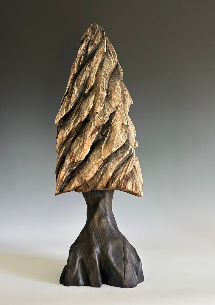 "SUNLIT WHISPER" WHITE PINE AND GRAPHITE WOOD SCULPTURE
