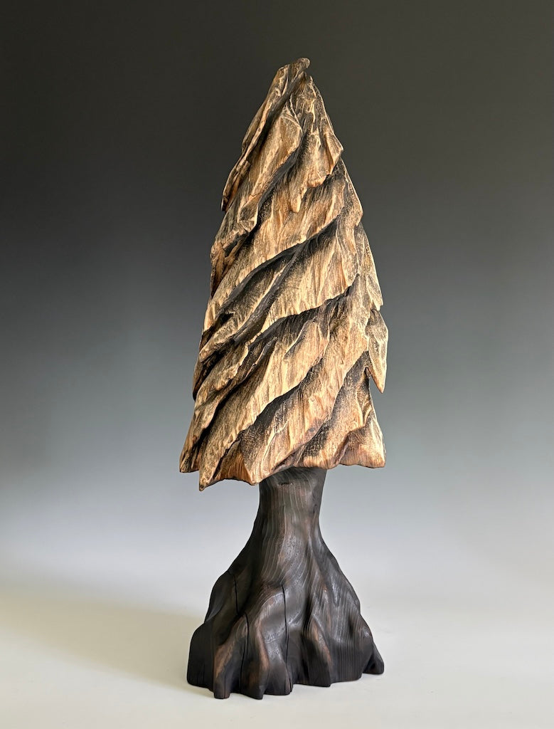 "SUNLIT WHISPER" WHITE PINE AND GRAPHITE WOOD SCULPTURE