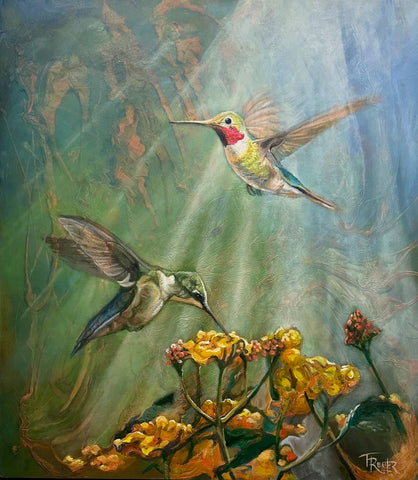 "AERIAL COURTSHIP" MIXED MEDIA ON CANVAS/FRAMED