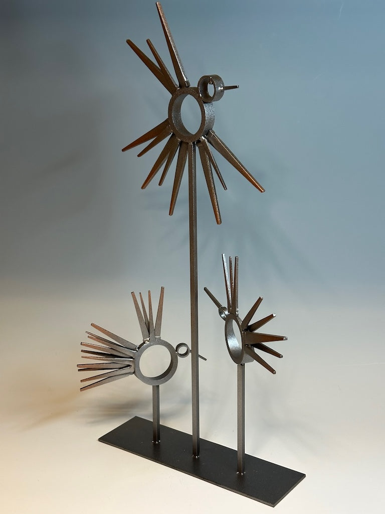 "3 LITTLE BIRDS" HAND FORGED METAL SCULPTURE