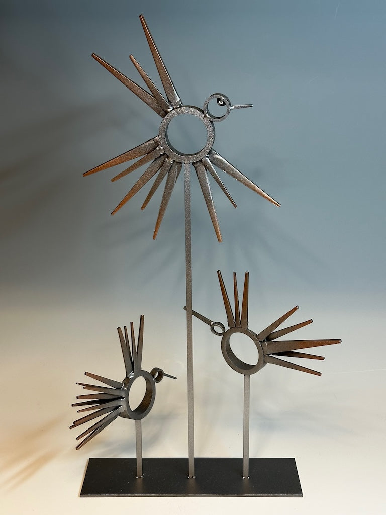 "3 LITTLE BIRDS" HAND FORGED METAL SCULPTURE