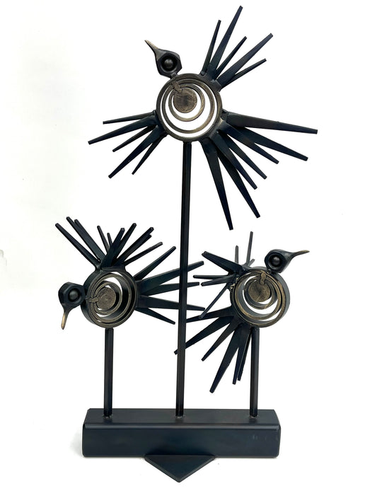 "LITTLE BIRDS - BLUE ACCENTS" HAND FORGED METAL SCULPTURE