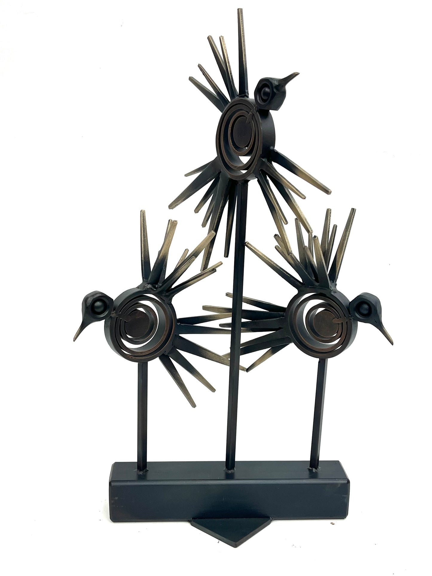 "LITTLE BIRDS - GOLD COLORED ACCENTS" HAND FORGED METAL SCULPTURE