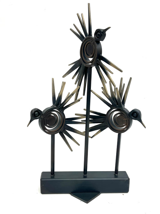 "LITTLE BIRDS - GOLD COLORED ACCENTS" HAND FORGED METAL SCULPTURE