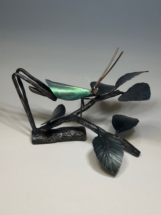 "CRICKET IN THE BRANCH I" HAND FORGED METAL SCULPTURE