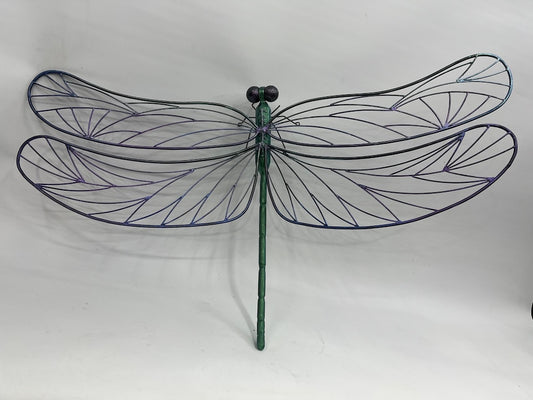 "GREEN AND PURPLE DRAGONFLY WITH VERTICAL WINGS" TABLE/WALL SCULPTURE