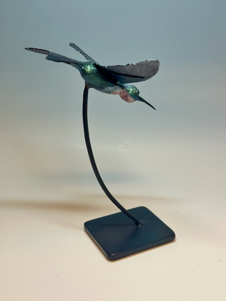 "HUMMER DIVING" HAND FORGED METAL SCULPTURE