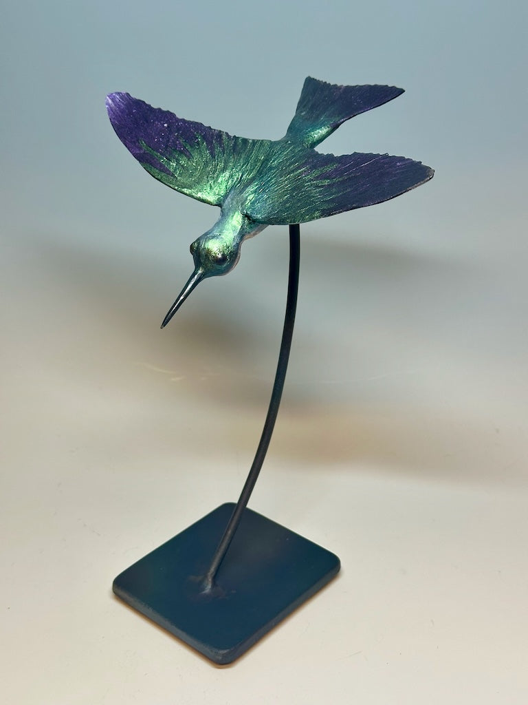 "HUMMER DIVING" HAND FORGED METAL SCULPTURE