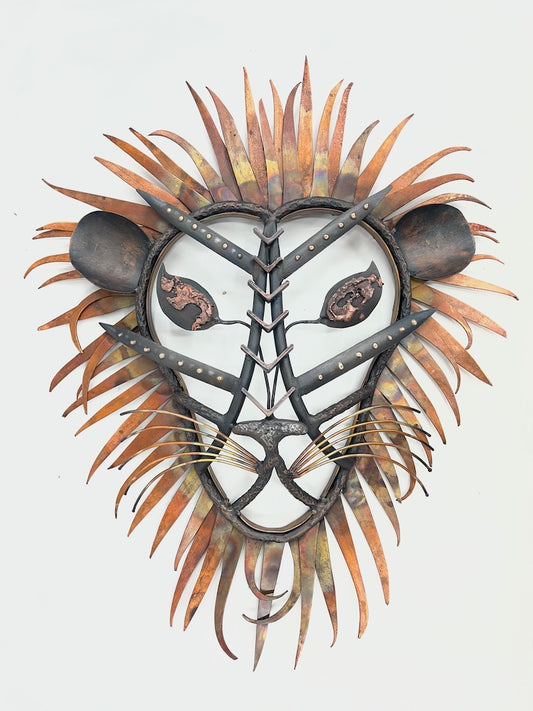 "LION MASK" HAND FORGED METAL SCULPTURE