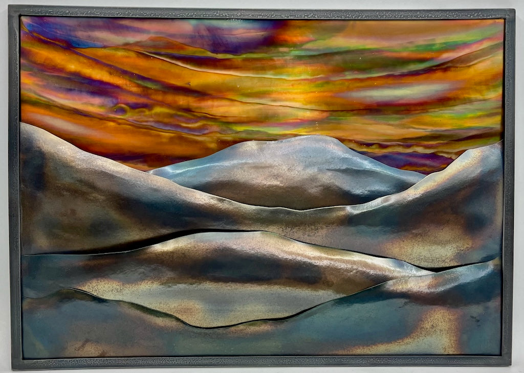 "MOUNTAIN SUNSET 3" HAND FORGED METAL WALL HANGING