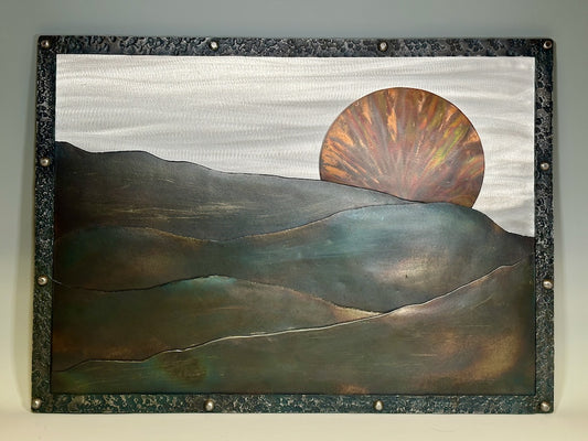 "MOUNTAIN SUNRISE" HAND FORGED METAL WALL HANGING