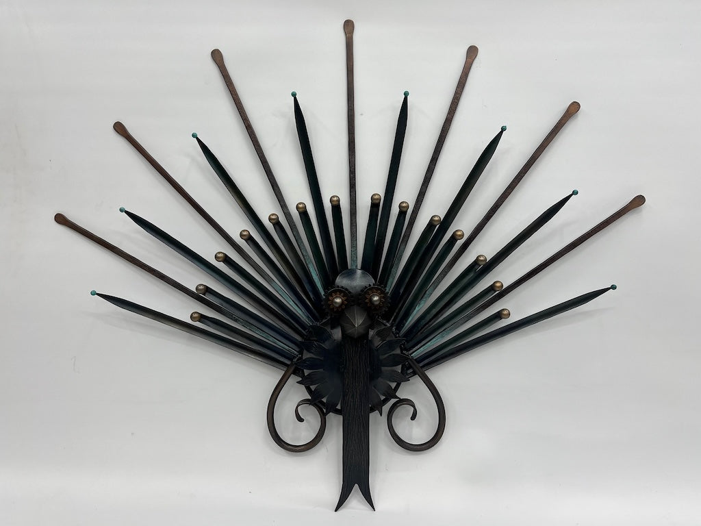 "PEACOCK" HAND FORGED METAL SCULPTURE