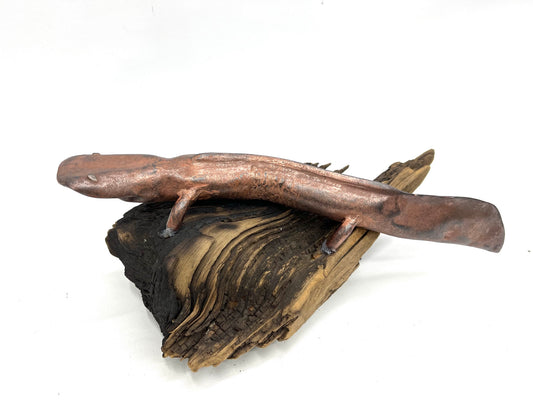 "COPPER HELLBENDER - SINGLE" HAND FORGED METAL SCULPTURE