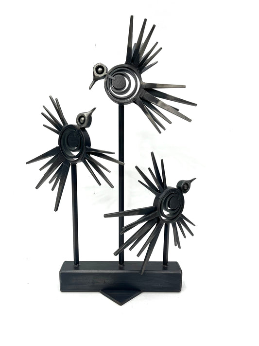 "LITTLE BIRDS - STEEL FINISH" HAND FORGED METAL SCULPTURE