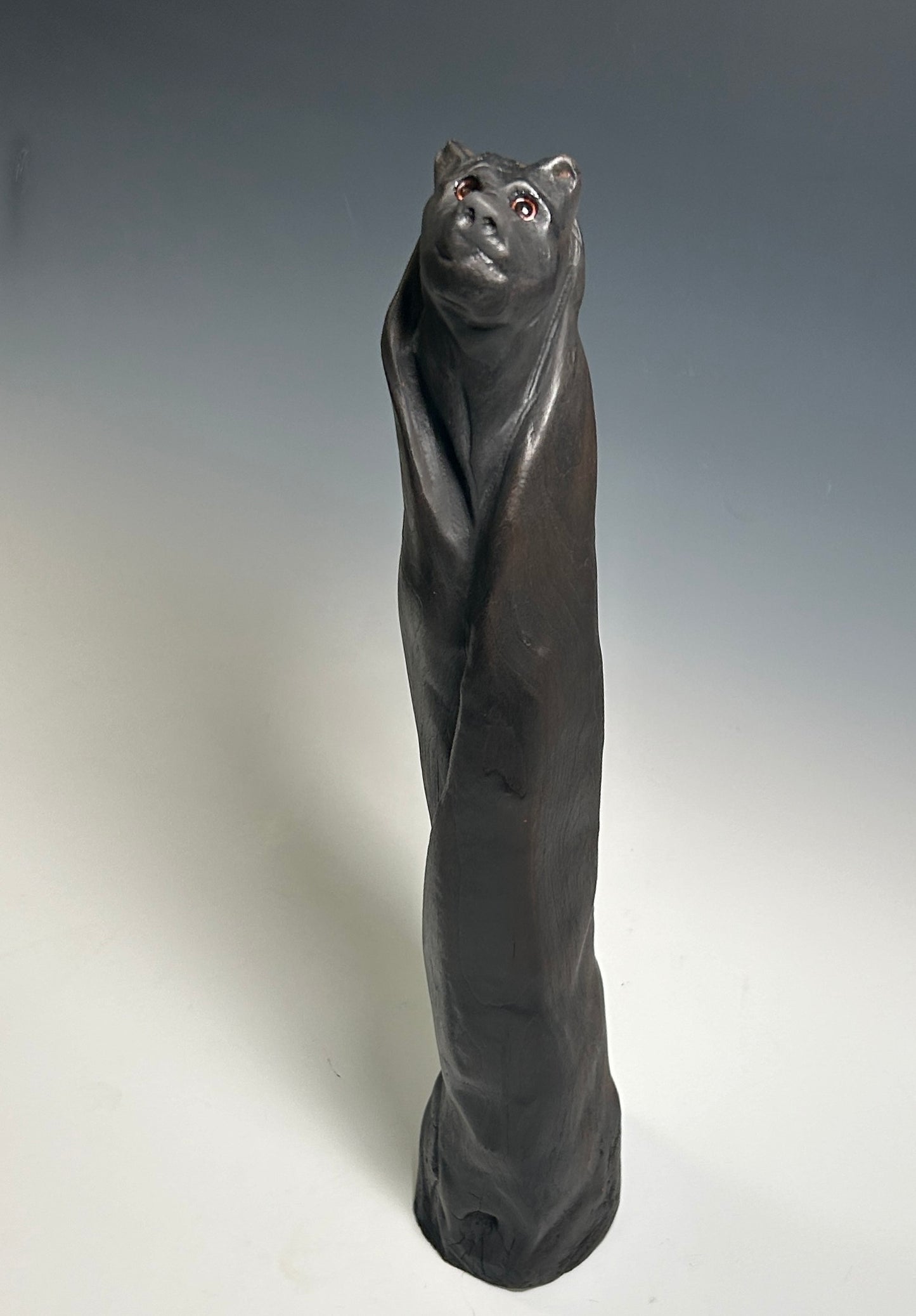 "TALL BEAR IN LONG ROBE" BLACK CHERRY WOOD SCULPTURE