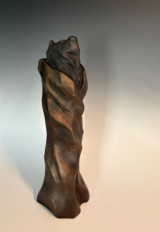 "TALL BEAR IN LONG ROBE III" HAND CARVED WHITE PINE WITH METAL COATINGS SCULPTURE