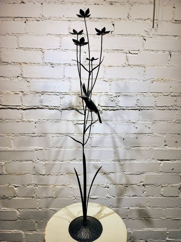 TALL BLACK FIELD STUDY W/ WREN HAND FORGED METAL SCULPTURE