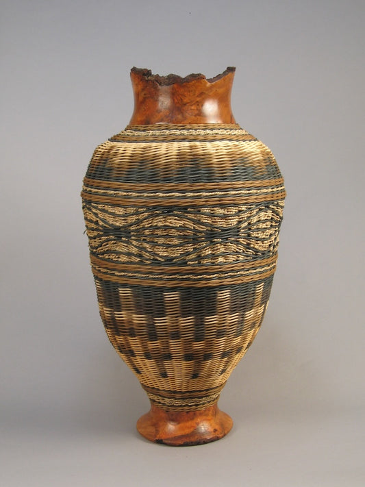 TEAL ILLUSION MIXED MEDIA BASKETRY W/CHERRY BURL