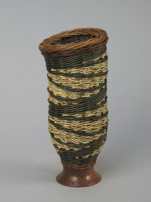 TEAL PITCHER WITH WALNUT MIXED MEDIA BASKETRY