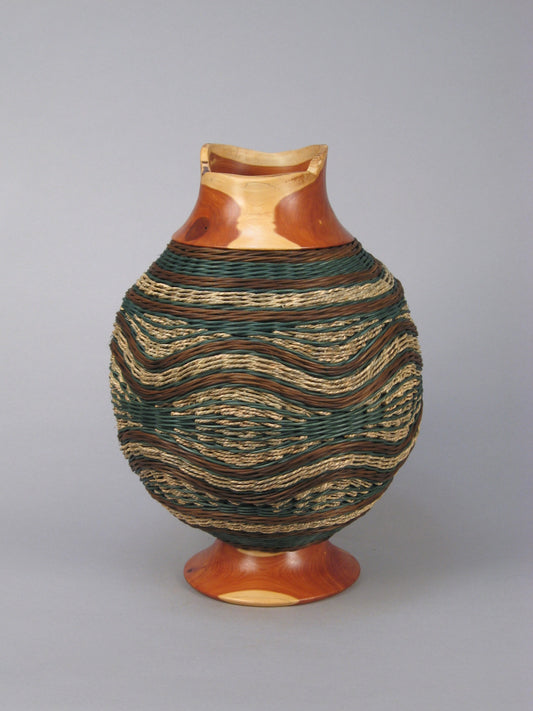 TEAL RIVERS WITH CEDAR MIXED MEDIA WOOD BASKETRY