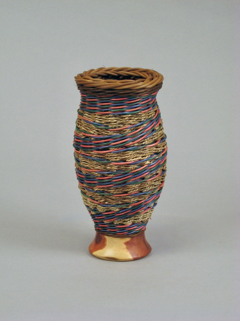 TEAL AND ROSE WITH CEDAR MIXED MEDIA BASKETRY