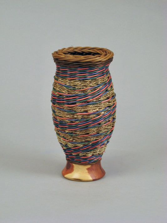 TEAL AND ROSE WITH CEDAR MIXED MEDIA BASKETRY
