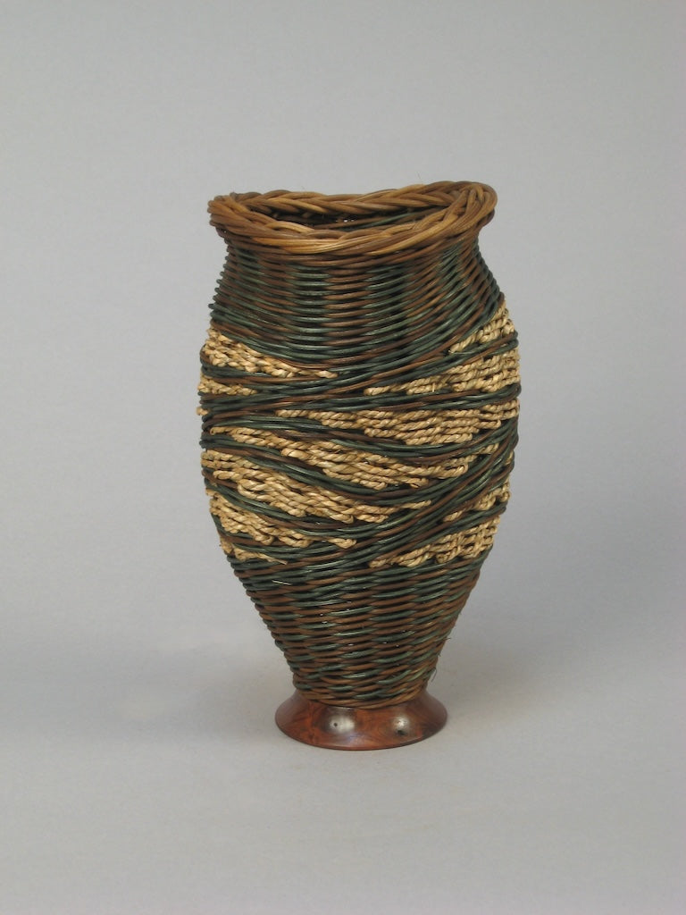 TEAL SPIRAL HILLS.2 WITH WALNUT MIXED MEDIA BASKETRY