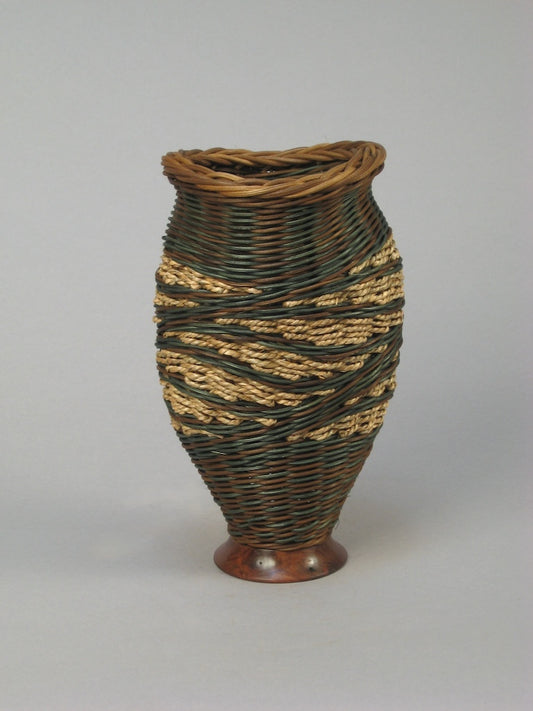 TEAL SPIRAL HILLS.2 WITH WALNUT MIXED MEDIA BASKETRY