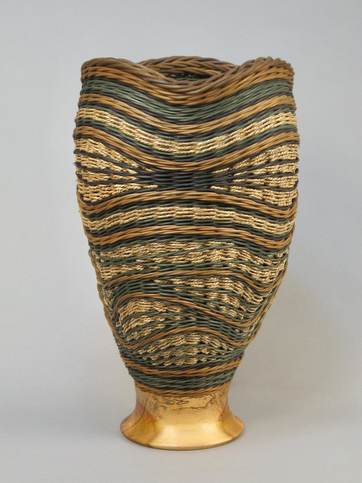TEAL & EBONY MIXED MEDIA BASKETRY WITH SPALTED POPLAR BASE