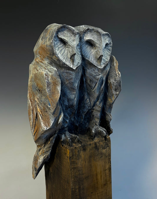 "THE COLOR OF LOVE" HAND CARVED WHITE PINE SCULPTURE WITH CHALK PAINT