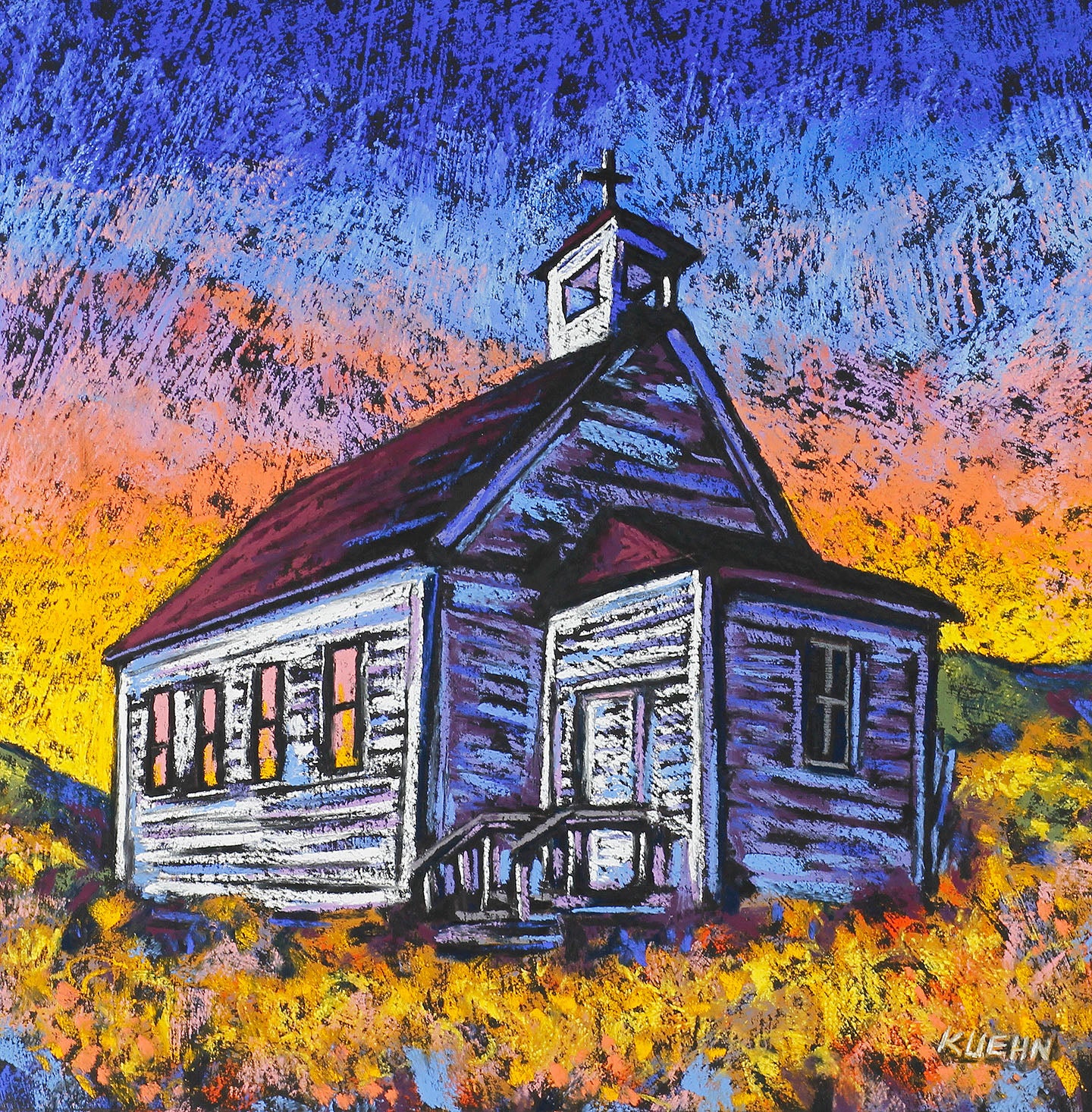 "THE OLD CHURCH" Original Pastel