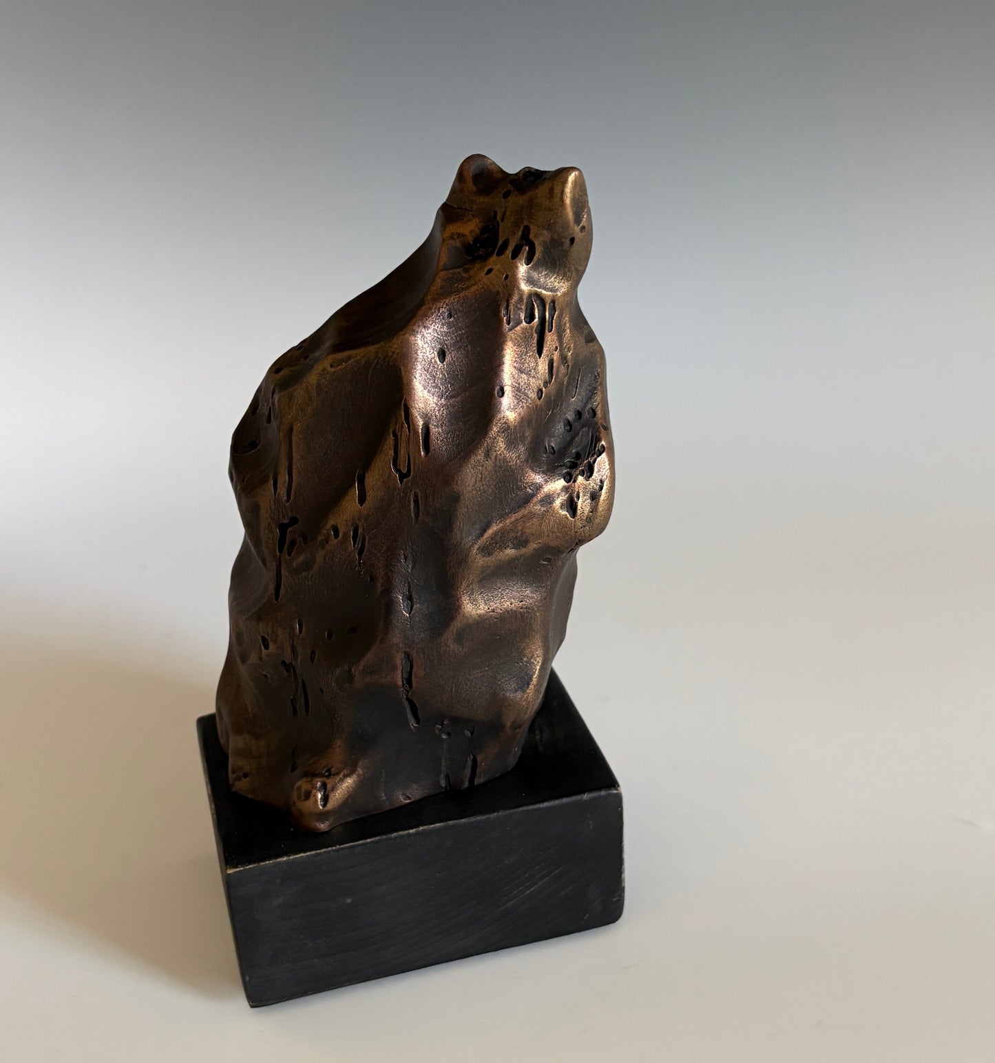 "THE ORATOR" MAPLE, SHOU SUGI BAN & ACRYLICS WOOD SCULPTURE