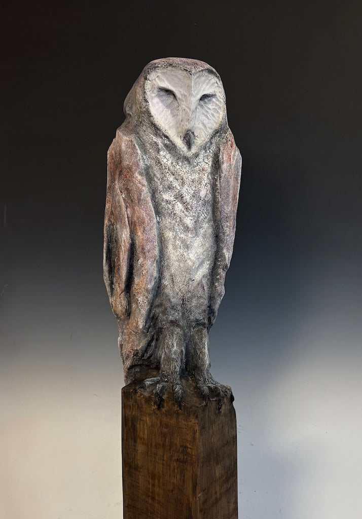 "THE PHILOSOPHER" HAND CARVED WHITE PINE SCULPTURE WITH CHALK PAINT