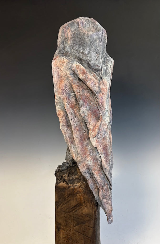 "THE PHILOSOPHER" HAND CARVED WHITE PINE SCULPTURE WITH CHALK PAINT