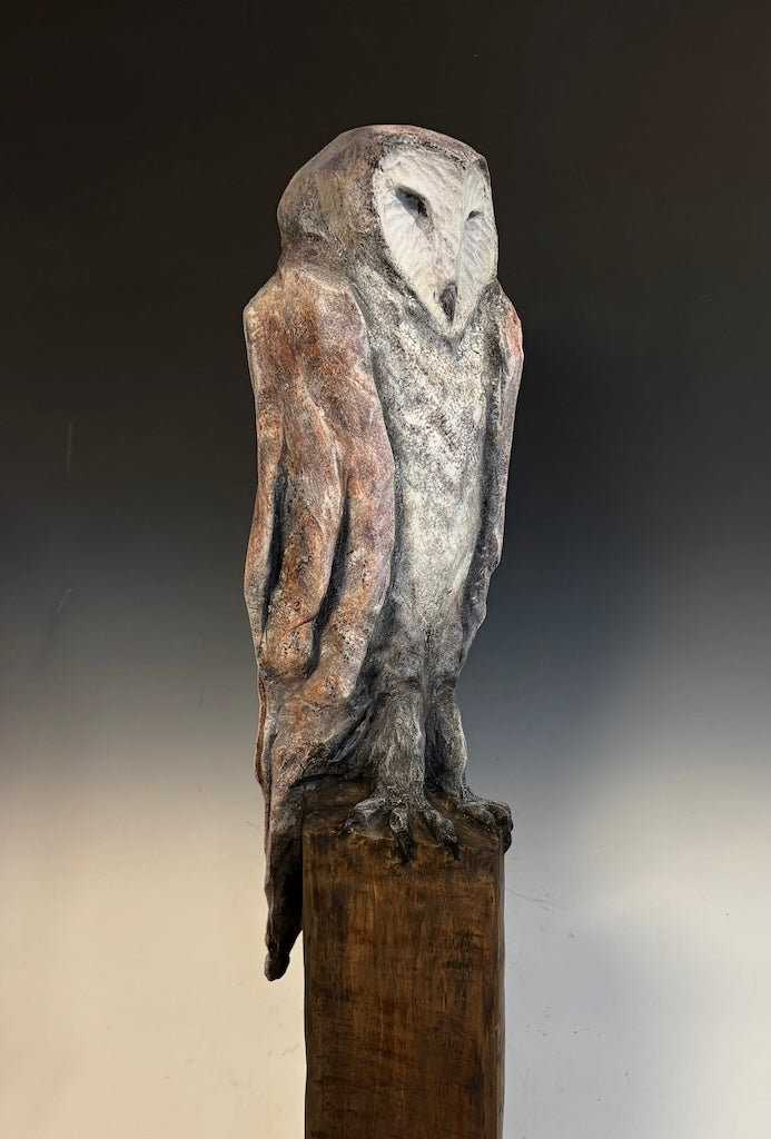 "THE PHILOSOPHER" HAND CARVED WHITE PINE SCULPTURE WITH CHALK PAINT