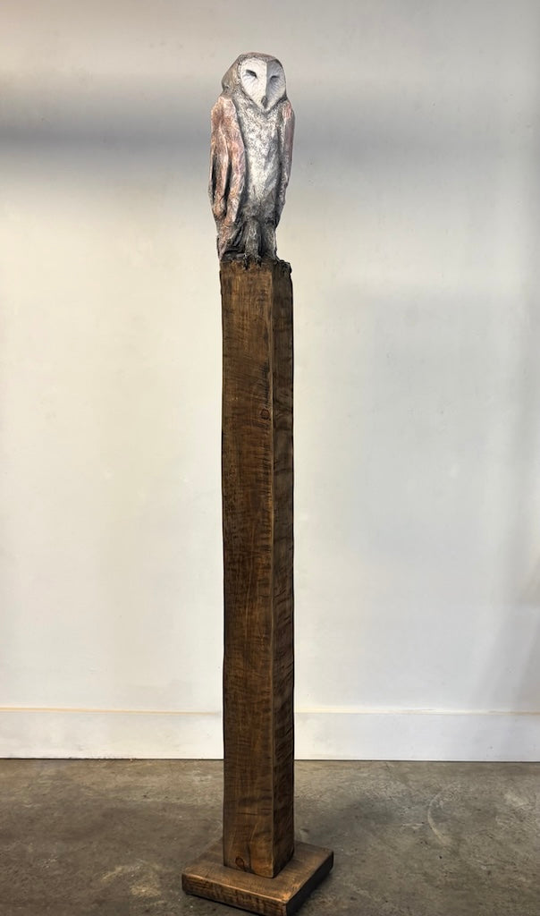 "THE PHILOSOPHER" HAND CARVED WHITE PINE SCULPTURE WITH CHALK PAINT