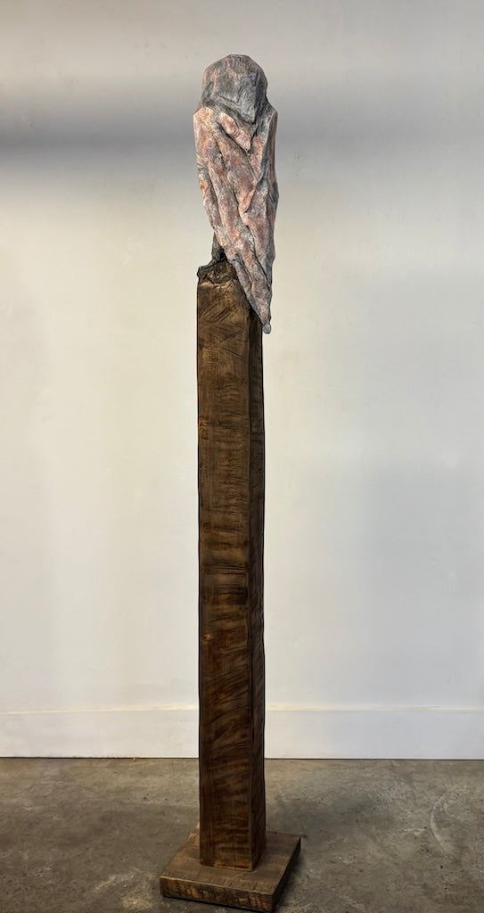 "THE PHILOSOPHER" HAND CARVED WHITE PINE SCULPTURE WITH CHALK PAINT