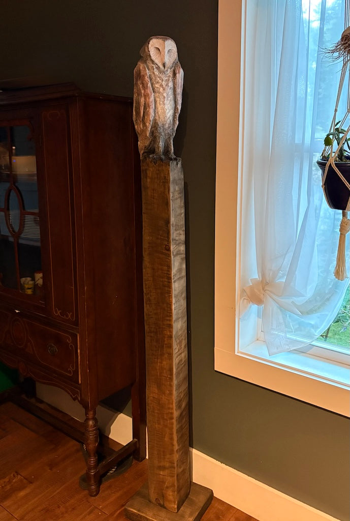 "THE PHILOSOPHER" HAND CARVED WHITE PINE SCULPTURE WITH CHALK PAINT