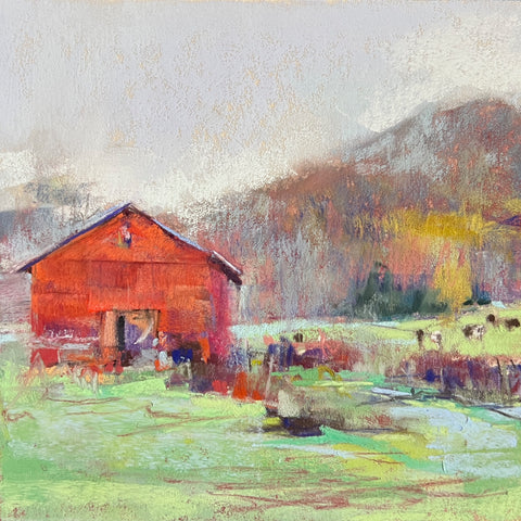 "THE RED BARN" ORIGINAL PASTEL STUDY/MATTED